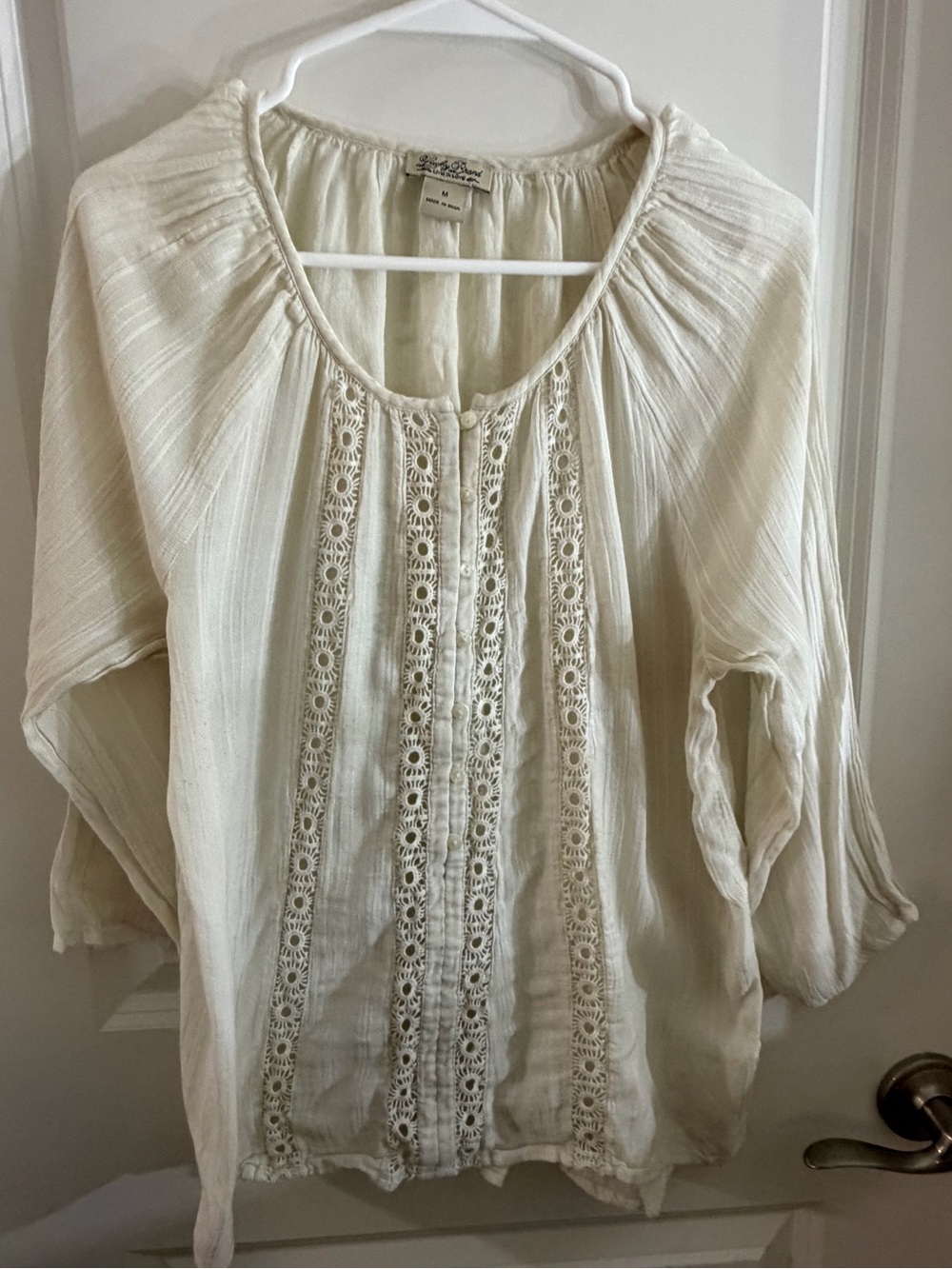 Lucky Brand Cream Crochet-Trim Peasant Tunic